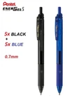 Pentel Energel-S BL127 Retractable Gel Pen 0.7mm - 5x BLACK + 5x BLUE