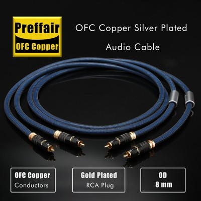 1 Pair OFC Copper Silver Plated RCA Cable HiFi Audio Signal Interconnect Wire