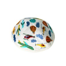 Children's Kippah Embroidered Airplanes White | From Jerusalem The Holy Land
