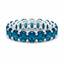 London Blue Topaz Oval 6x4mm Eternity Band Ring 925 Silver With Rhodium Plated