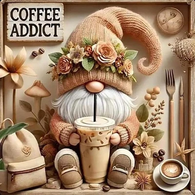 XXXCHENGJIA Gnome Diamond Art Painting Kits for Adults, Gnome Drinks Coffee 5D Diamond Paint