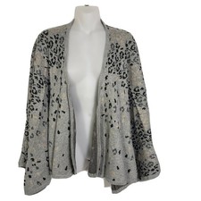 CAbi Womens Cape Wrap Sweater OS One Size Gigi Gray Leopard Animal Print 3115