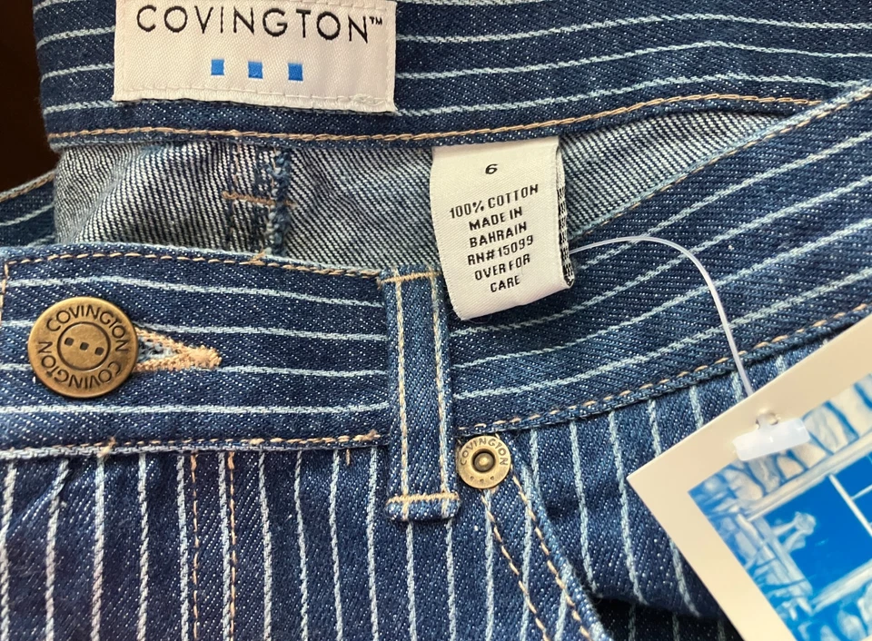 VINTAGE PINSTRIPE Dark Blue Jean Denim Mom Shorts, Covington Women’s Size 6 NEW - Image 3 of 3