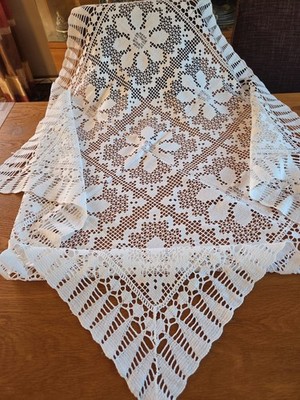 Jugendstil  Klöppel Tischdecke Handarbeit weiß 96 x 96cm Baumwolle