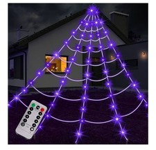 Spider Web Halloween Decorations Outdoor Lights, 125 Purple LED Light up 16.4Ft