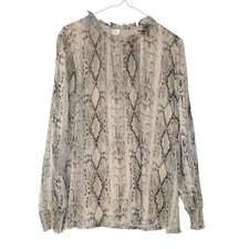 Autres Filles Snake Print Ruffle Neck Long Sleeve Blouse Top 2X