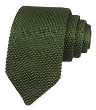 Men's Skinny Knit Tie Vintage Mixed Pattern Casual One Size Dark Olive Green