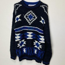 Vintage Chunky 80s Geometric Pattern Warm Fluffy Sweater