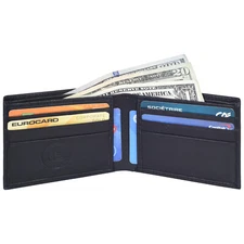 Leatherboss Genuine Leather Slim credit card holder with outside ID space, Black