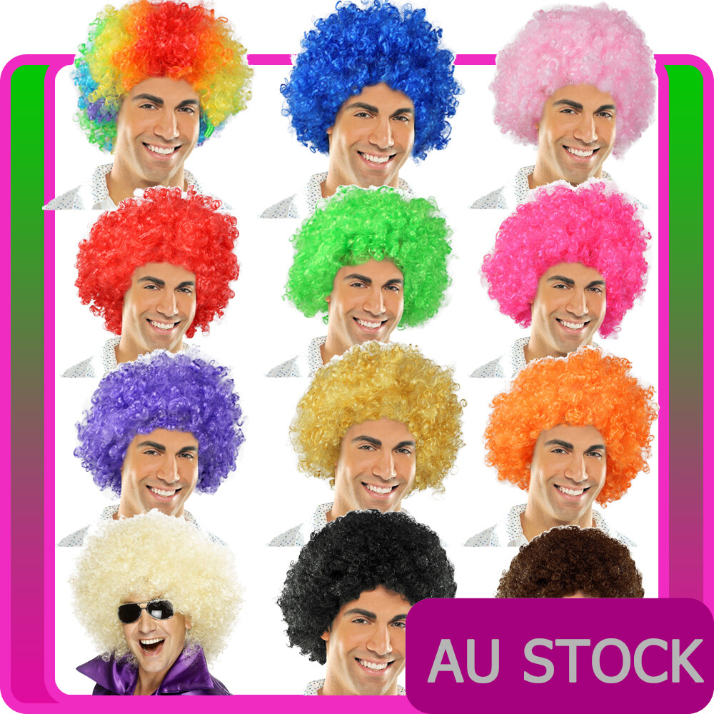Adults Blonde 70s Funky Afro Wig Curly Ladies Mens 1970s 70's Party Disco Wigs