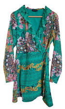 Pretty Little Thing Emerald Green Floral Ruffled Blouse Top Dress Size 14