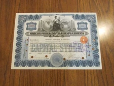 1913 Marconi Wireless Telegraph company stock certificate 5 shares cancelled  U