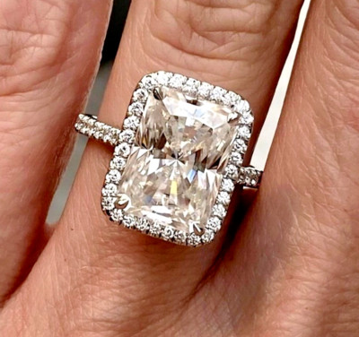 AAA 4Ct Radiant Cut Moissanite Engagement Ring 935 Argentium Silver Vintage Ring