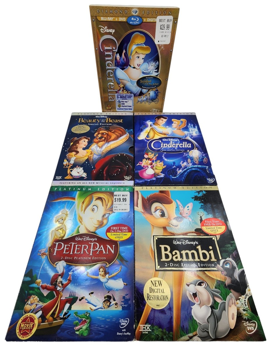 DISNEY Lot of 5 DVD Movies Bambi / Peter Pan / Cinderella / Beauty