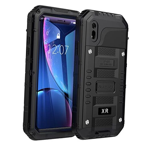 for Metal Case, Waterproof Heavy Duty Case with Built-in iPhone XR Black