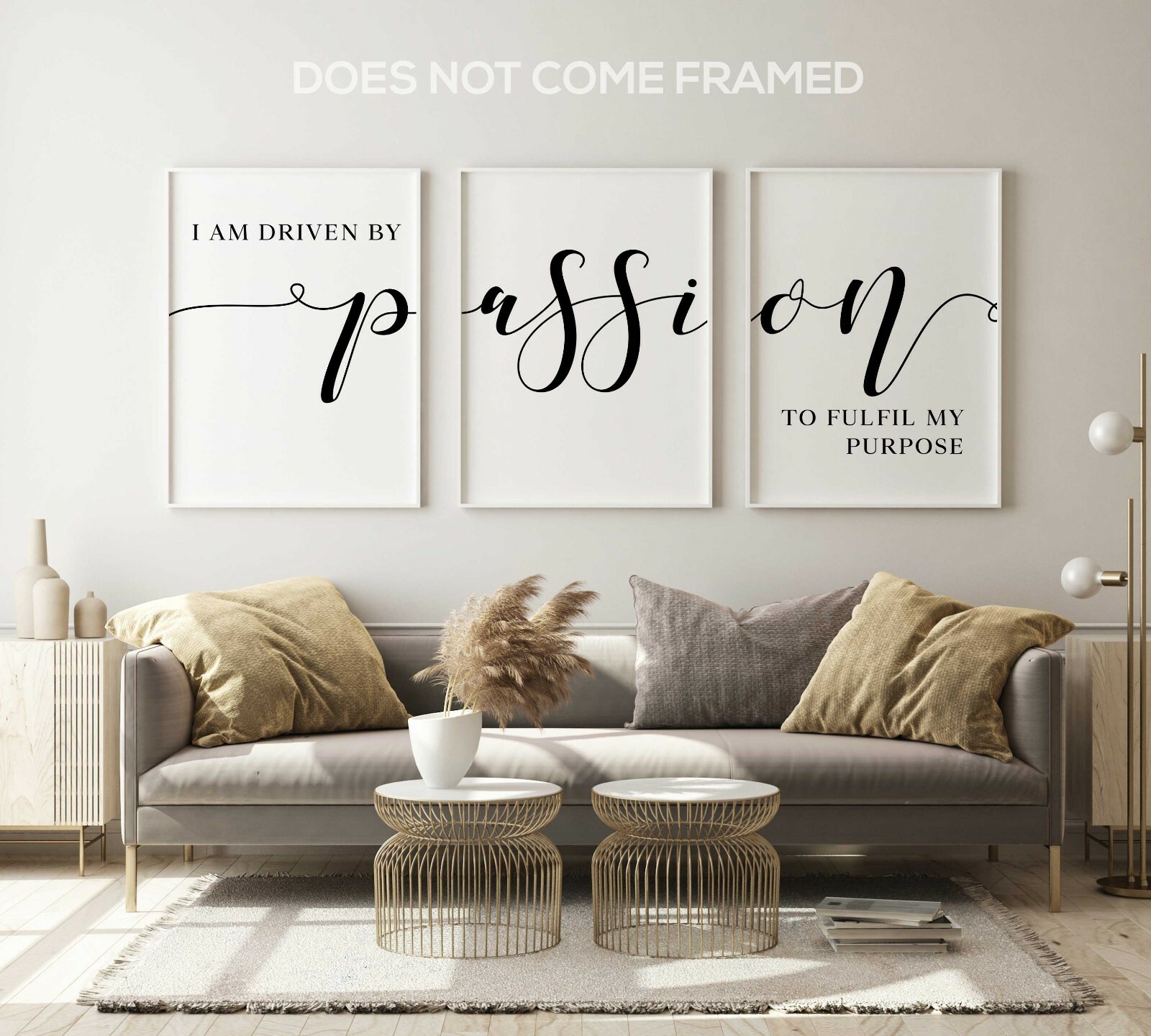 Driven By Passion, Set of 3 Poster Prints, Minimalist Quote, Home Wall Art Decor