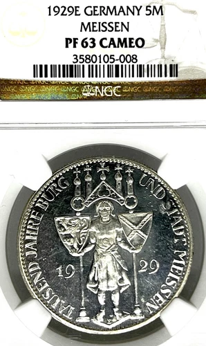 Germany Weimar Republic 1929 E 5 Mark MEISSEN NGC PF 63 CAMEO Thaler PP PROOF