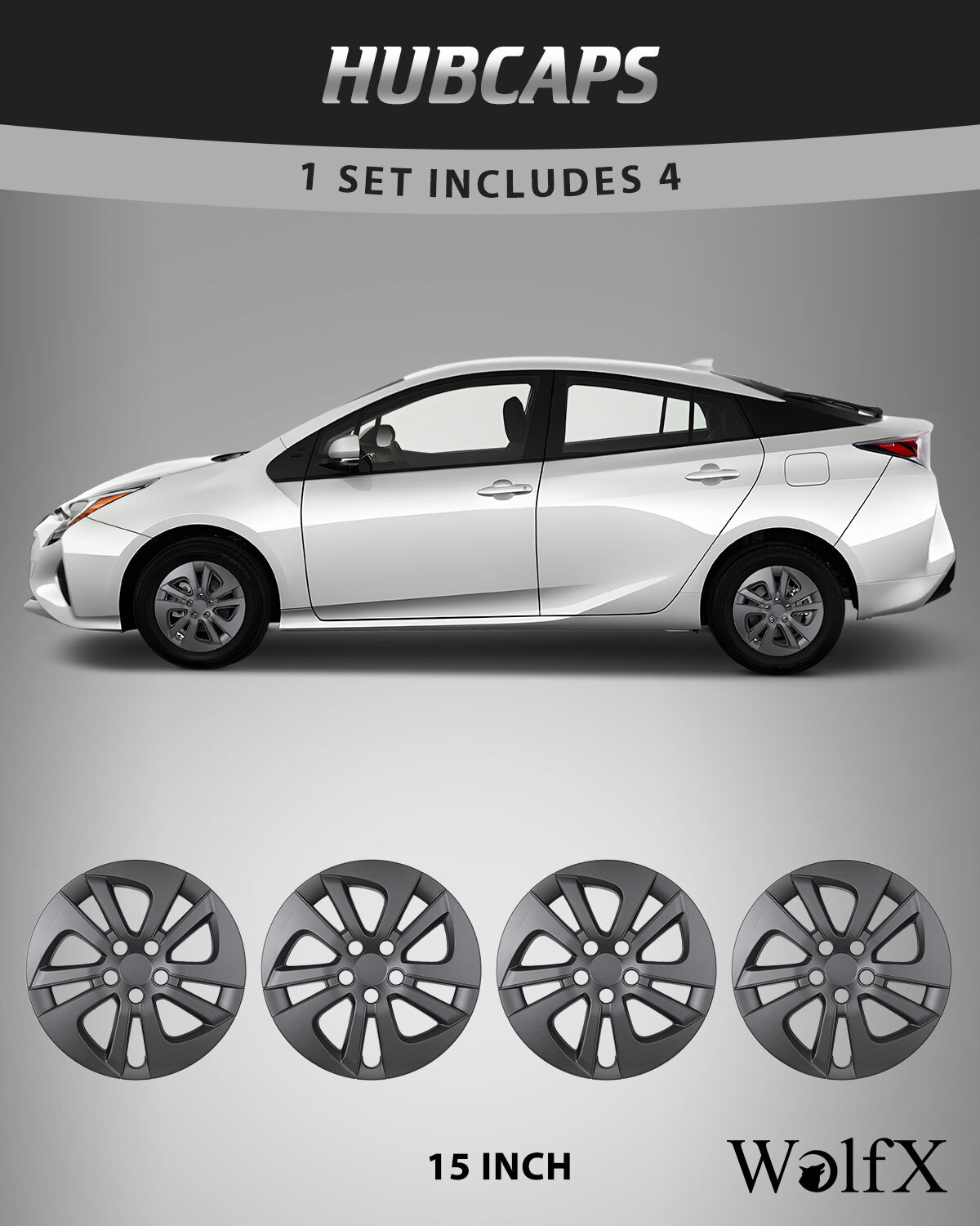 2016-2022 Toyota Prius 15 Inch Matte Black Wheel Covers Hubcaps Replacement