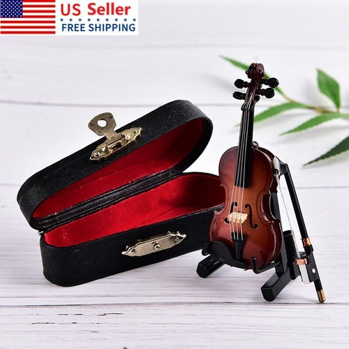 Mini Violín Miniatura Instrumento Musical De Madera Modelo Con Soporte Y C  Hg | eBay