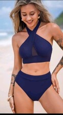 Cupshe Escaping Crossover Halter Bikini Top  Standard Bottom Set -Small