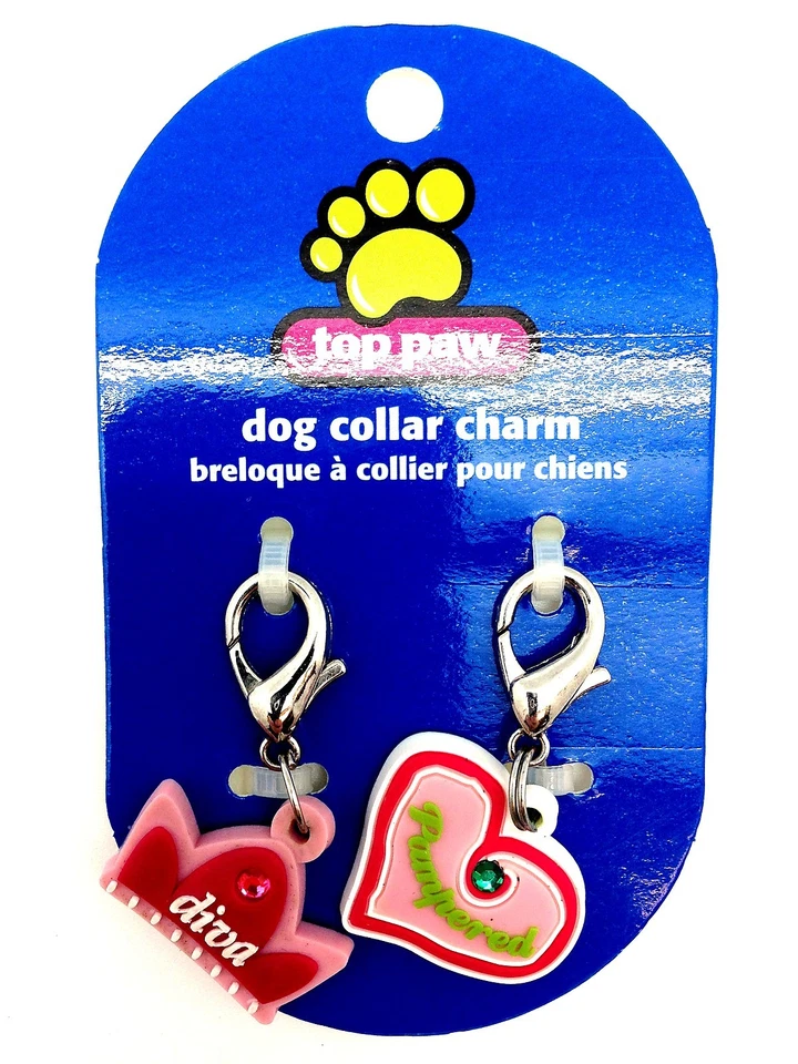 Conjunto de dijes de collar de perro con pata superior diva rosa mimado corona de corazón clip de diamante nuevo 1 pieza Foto 4 de 4