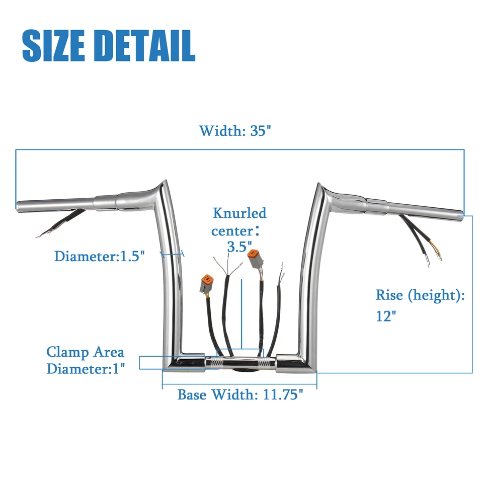 Manillar 12" precableado 1,5" para Harley Sportster Softail Dyna Road King 96-06 Foto 3 de 4