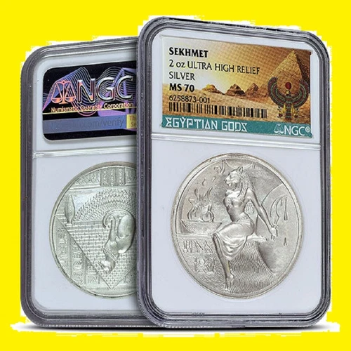 2021 Sekhmet 2 oz  Silver High Relief Egyptian Gods  NGC MS 70