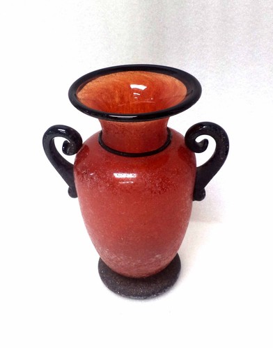 MURANO GAMBARO & POGGI RED CORROSO AMPHORA ART GLASS BOWL VASE SIGNED - Picture 2 of 8