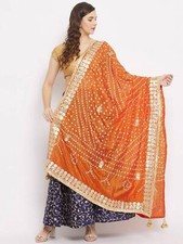 Womens Jaipur Rajasthani Bandhani Bandhej Art Silk Dupatta With Gota Work Orange
