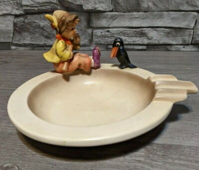 Vintage Hummel Goebel 7.5''x4'' Singing Lesson Ashtray Figurine Dish Black Bird