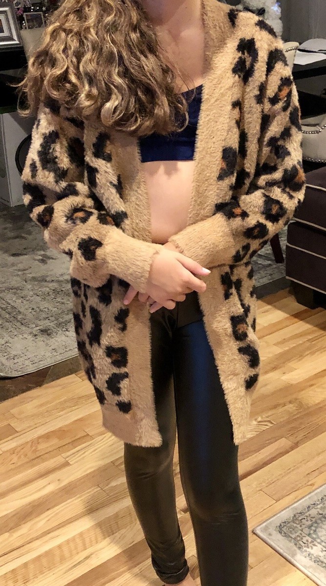 Zara Animal Print Cardigan Fuzzy Knit Stretchy, Open Design Zara Animal Print Cardigan Fuzzy Knit Stretchy, Open Design