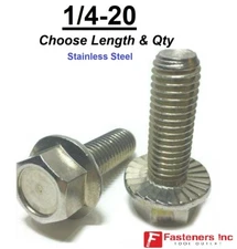 1/4-20 Stainless Steel Serrated Flange Hex Cap Screws Bolts Choose Length & Qty