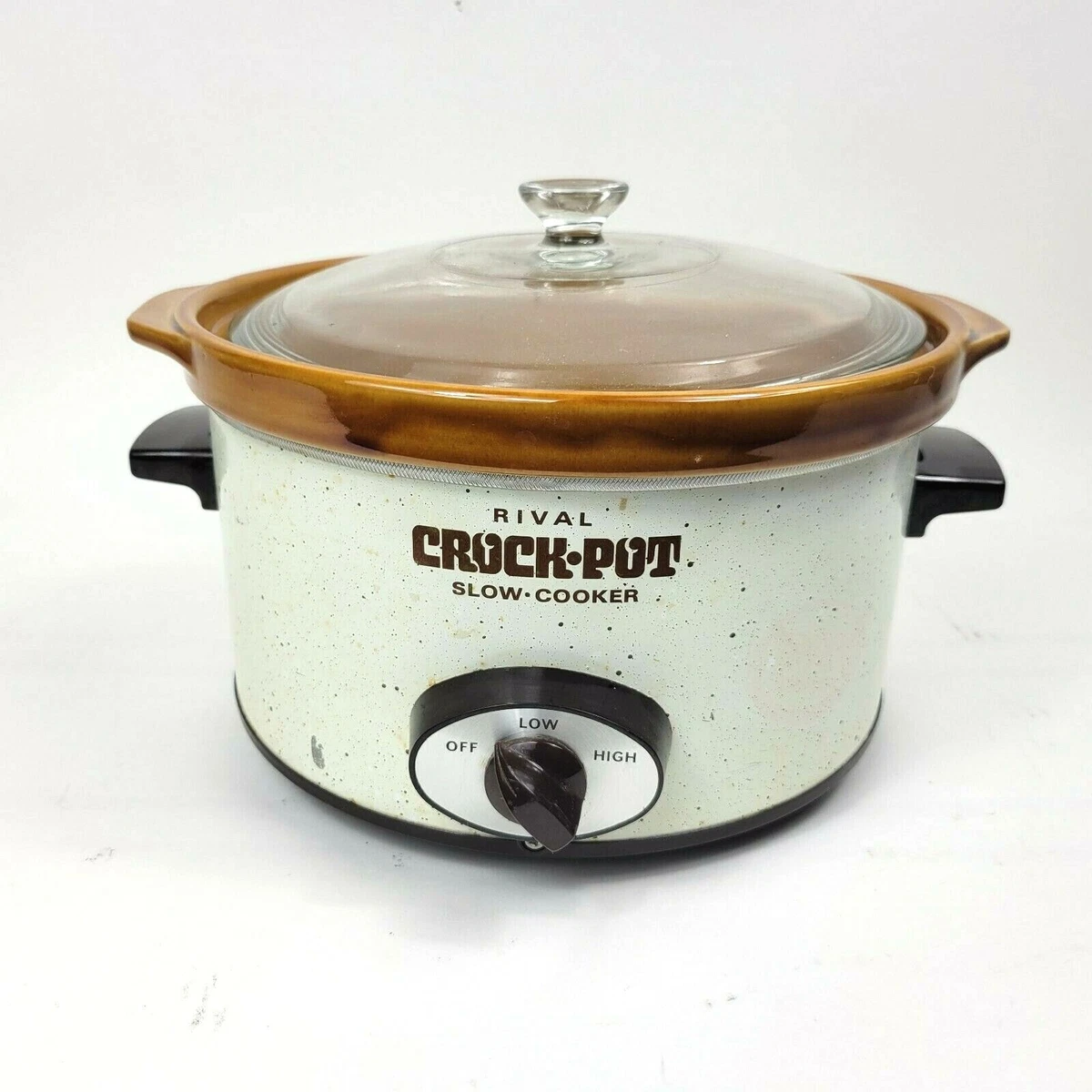 Vtg Rival Crock Pot Slow Cooker Server Model 3154/1 Brown Stoneware Crock  w/ Lid