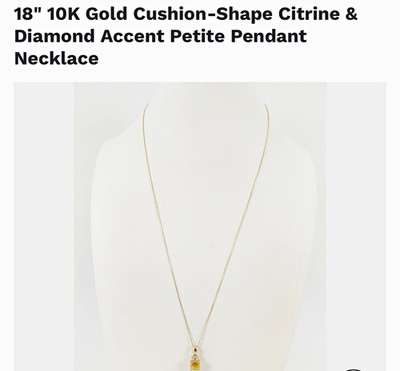 18'' 10K Gelbgold Box Kette Halskette Kissen Citrin Diamant Charm signiert