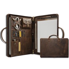 Genuine Leather Portfolio, Padfolio Organizer with Handle, Personalized Padfo...