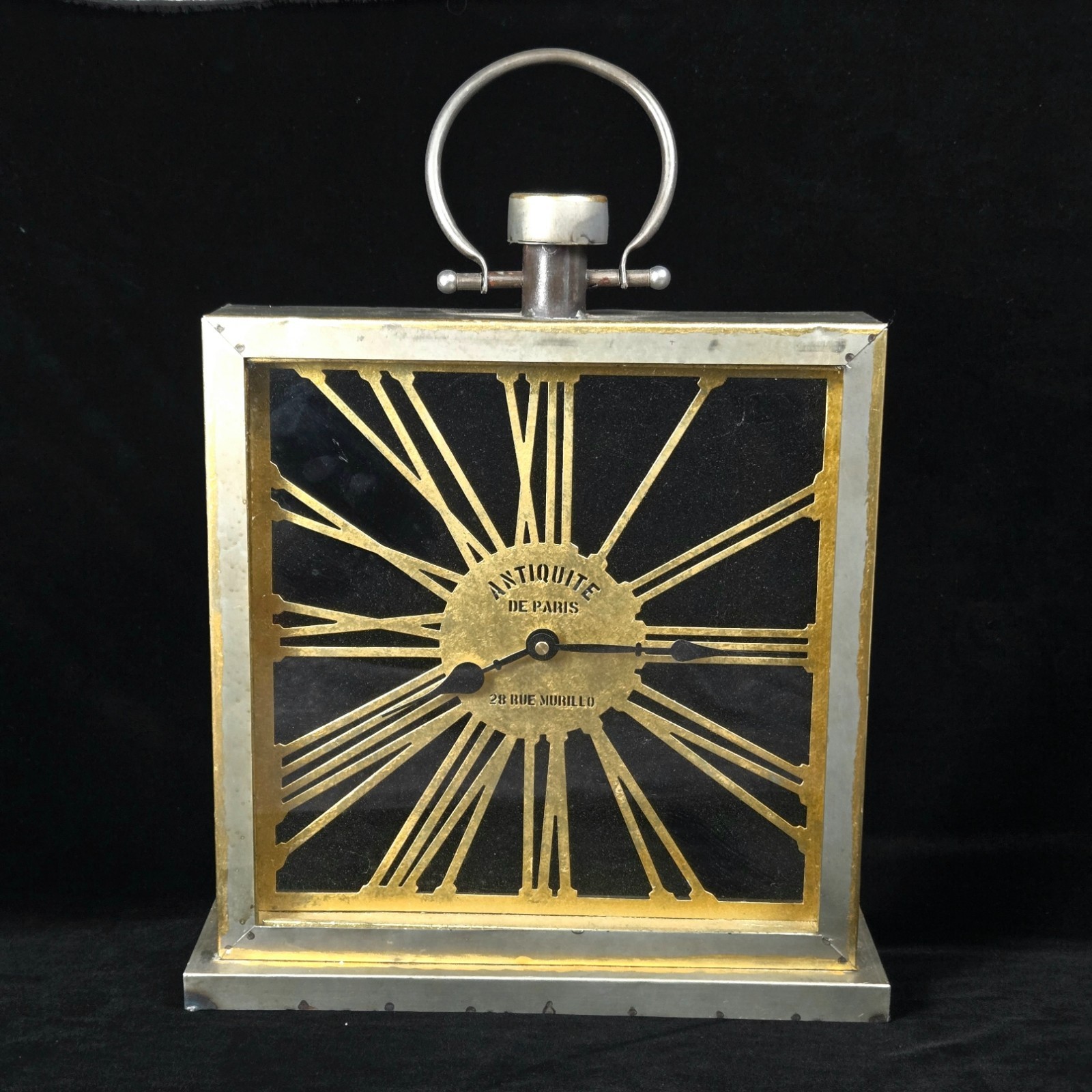 Antiquité de Paris Square Metal Wall/Table Clock 13" w/ Gold Roman Numerals