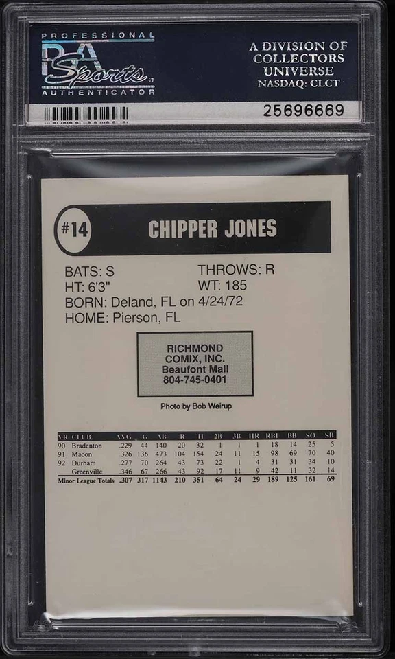 1993 COMIX RICHMOND BRAVES CHIPPER JONES RARE REGIONAL ROOKIE GRADED PSA 8 NM-MT - Image 2 of 2
