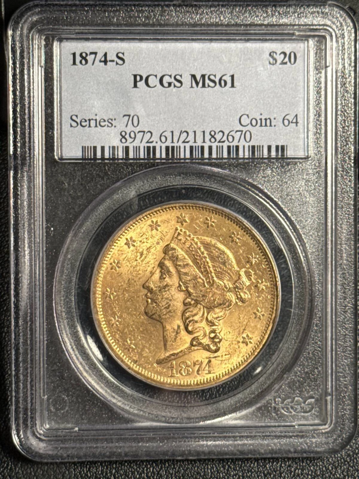 1874 S Double Eagles Liberty Head PCGS MS-61
