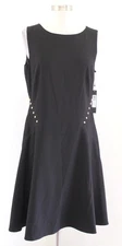 NWT Ivanka Trump Solid Black Gold Studded Fit and Flare A Line Dress Sz 8 Career