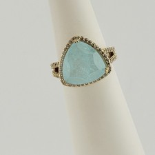 Bomb Party Resort Wear Ring Sz 8 "Bella Beach" RG15135 Aqua on Yellow Gold
