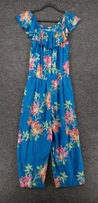 Tommy Bahama Jumpsuit Womens M Medium Blue Sun Lillies Off Shoulder Floral Boho