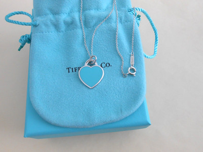 350 $ Tiffany & Co Silber kleines blaues Herz Anhänger Halskette 16'' EUC