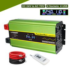 3000W 6000W Pure Sine Wave Power Inverter 24V to 110V LCD Display Remote Control