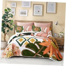 3 Piece Boho Floral Size Quilt Sets Farmhouse Botanical King Blush Pearl