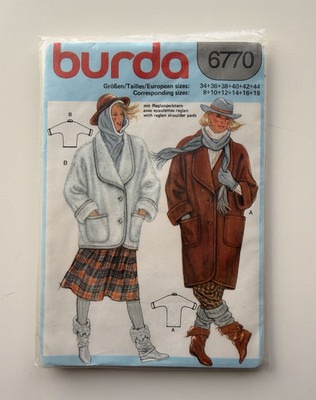 Burda Women's Coat Raglan Vintage Original Sewing Pattern 6770