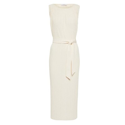 Max Mara Leisure Vadius Cream Pleated Plisse Sleeveless Belted Midi Dress XL