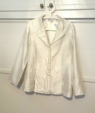 Vintage 80s 70s Cream White Satin Button-Front Blazer Women s