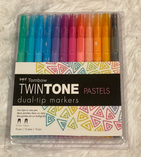 Tombow TWINTONE Dual-Tip Markers PASTELS 61501 Set of 12 pc NEW 0.3mm 0.8mm