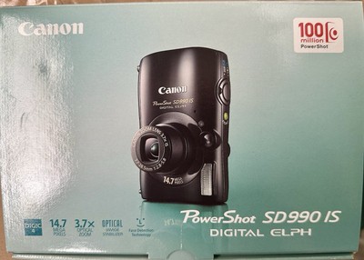 CANON PowerShot SD990 IS Digital ELPH Camera 14.7MP w/ Box, Manuals TESTED WORKS