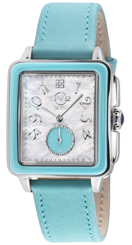 Gv2 By Gevril Women's 9265 Bari Viva Diamonds MOP Dial Teal Suede Leather Watch